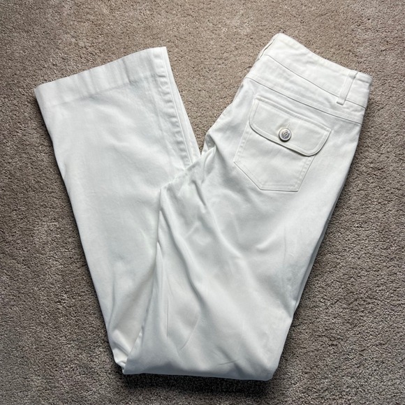 Cache Pants - Y2K Cache Womens White Flare Leg Pants Size 8 Coastal Nautical Chic Cotton Retro